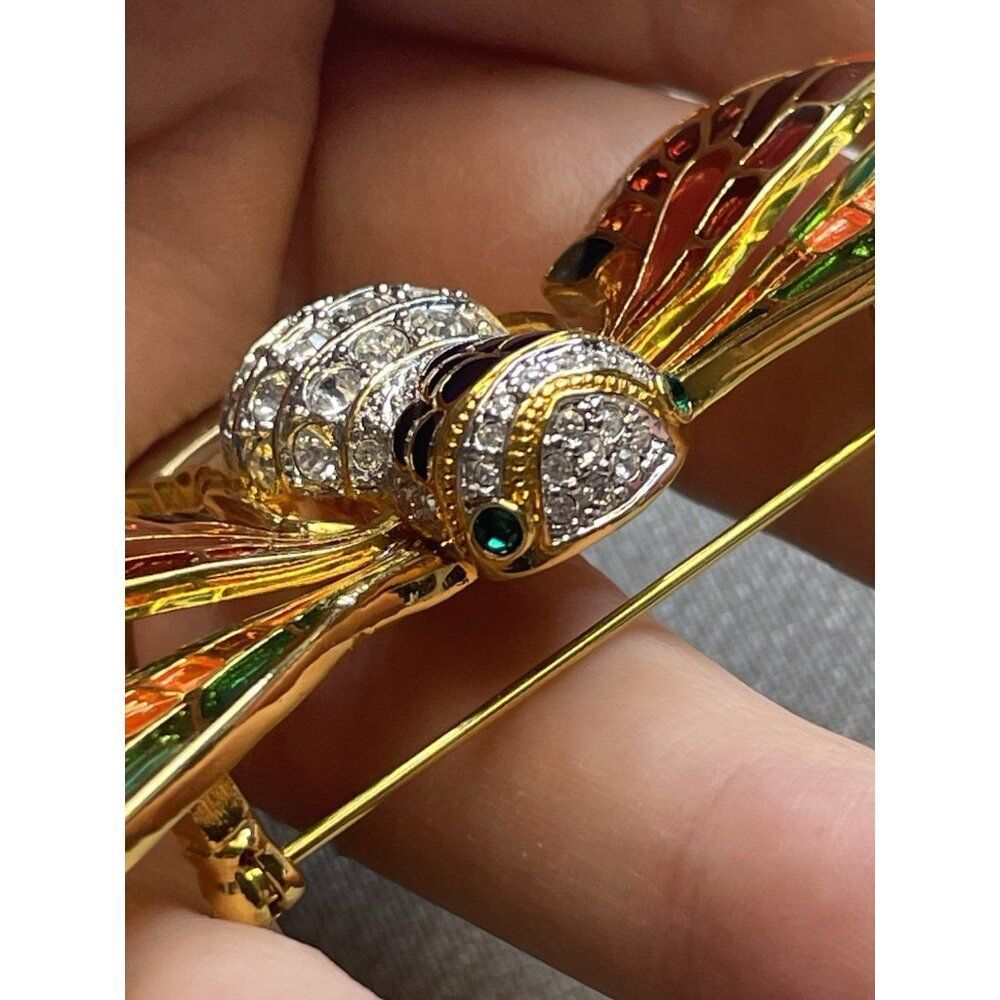 Vintage Joan Rivers Plique A Jour Stain Glass Enamel Crystal Cicada Bug Brooch - Picture 8 of 13